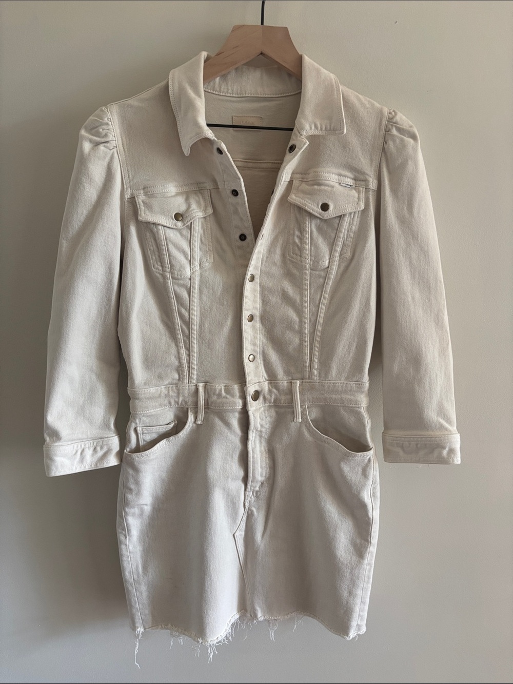 MOTHER Cream Denim Mini Dress- Button Front